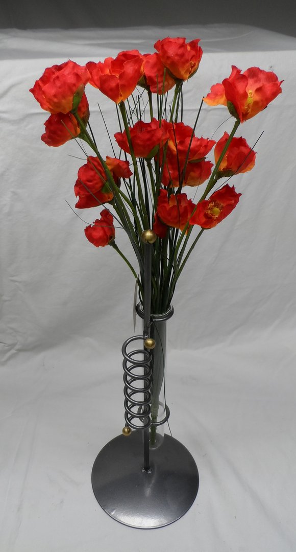 Vase in Metallständer Spirale mit Kunstblume